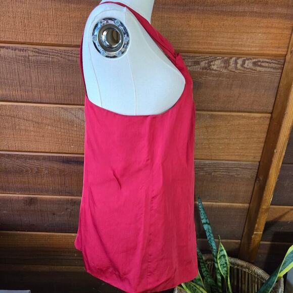 NWT Theory Women One-Shoulder Draped Viscose Silk Blouse S Red Old Money Elegant - Picture 5 of 11